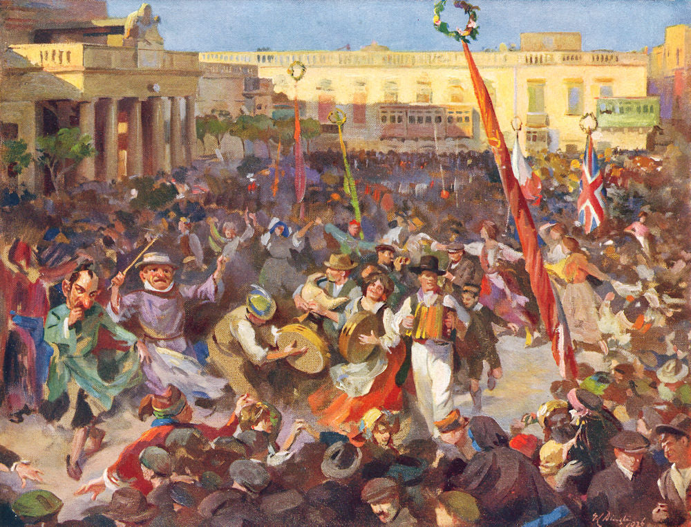 MALTA. Carnival scene on the Palace Square (Dingli) 1927 old vintage print